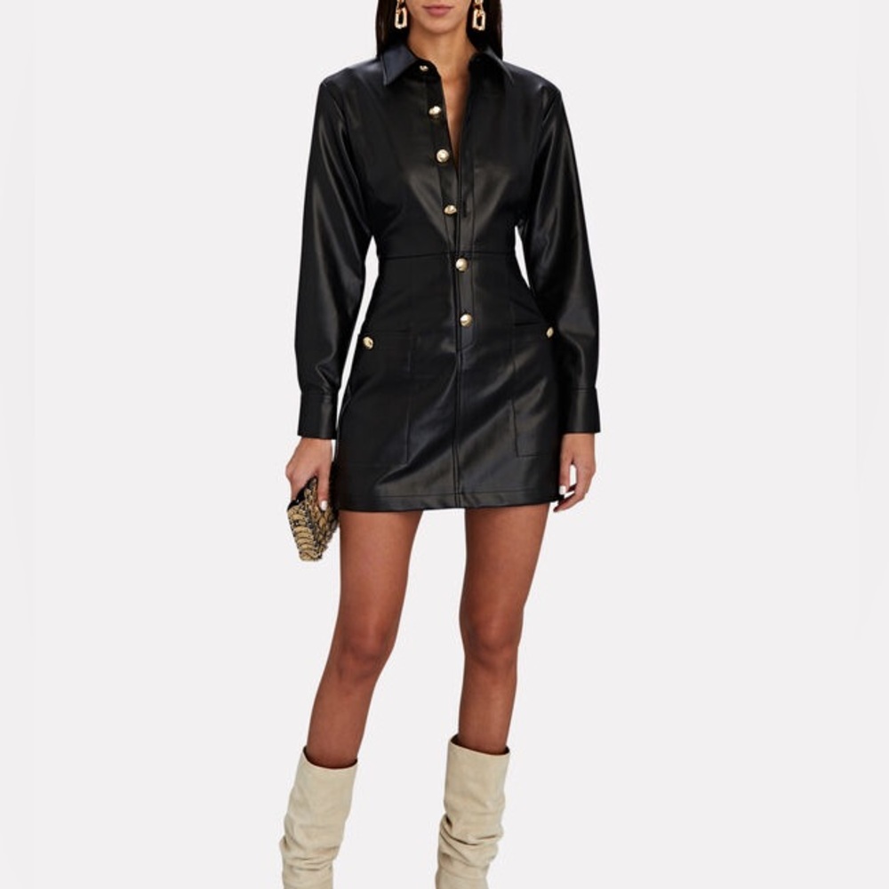 INTERMIX - Stacy Faux Leather Mini Shirt Dress - 0